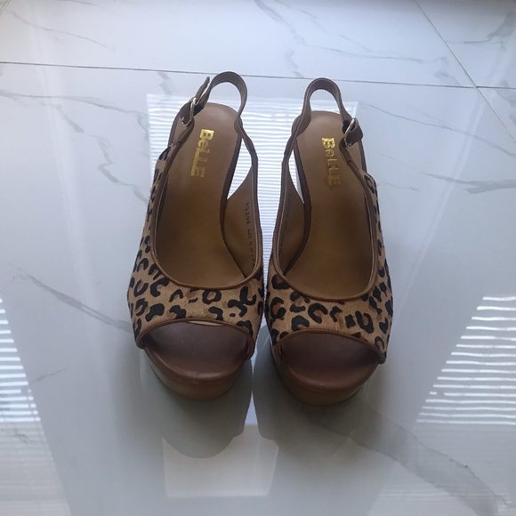 BeLLE Leopard Print Fur Effect Wedge Sandals size 5.5/6 - Picture 5 of 8